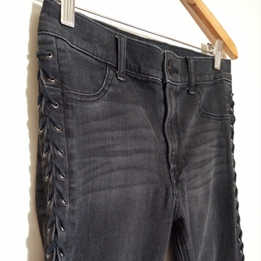 Express washed black high rise ankle jegging with lace up side seams - Picture 4 of 12
